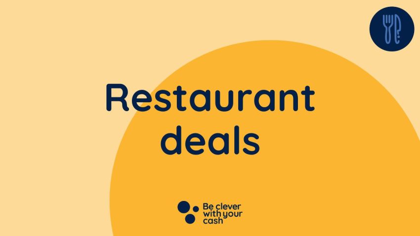Restaurant deals yellow background with text that says "restaurant deals"