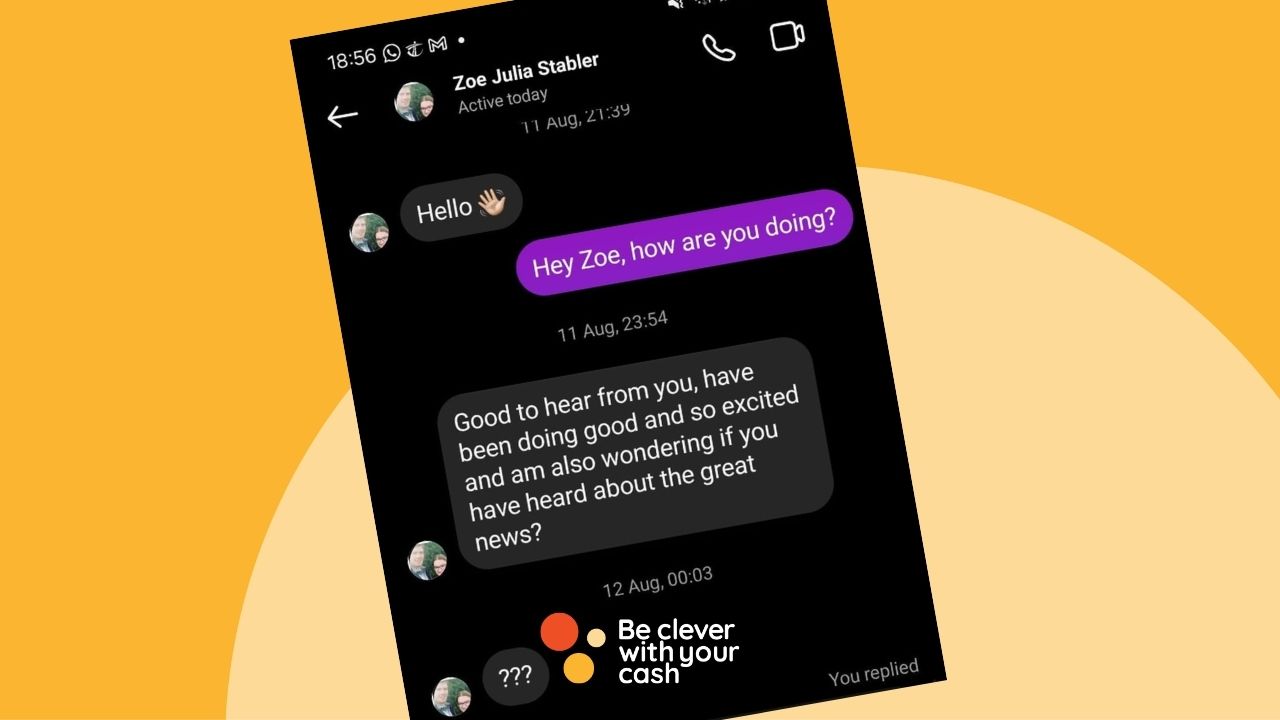 a conversation with a scammer on Instagram using my name and photo