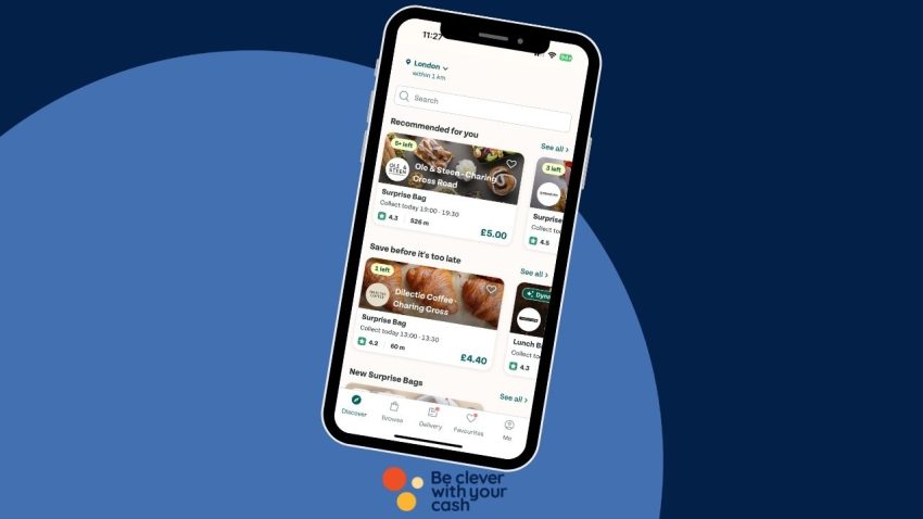 Too Good To Go review image of mobile phone with the too good to go app