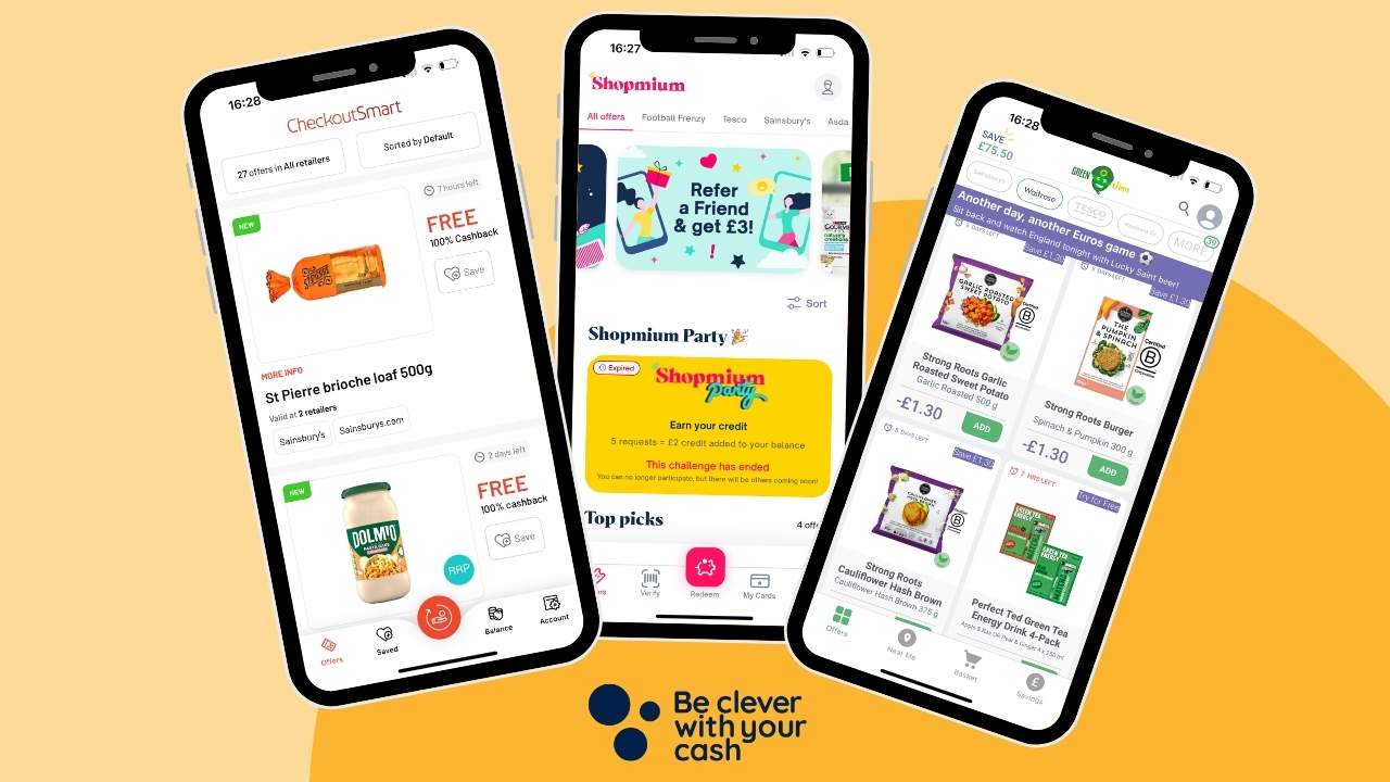 Image of mobile phone with CheckoutSmart, Shopmium and GreenJinn apps