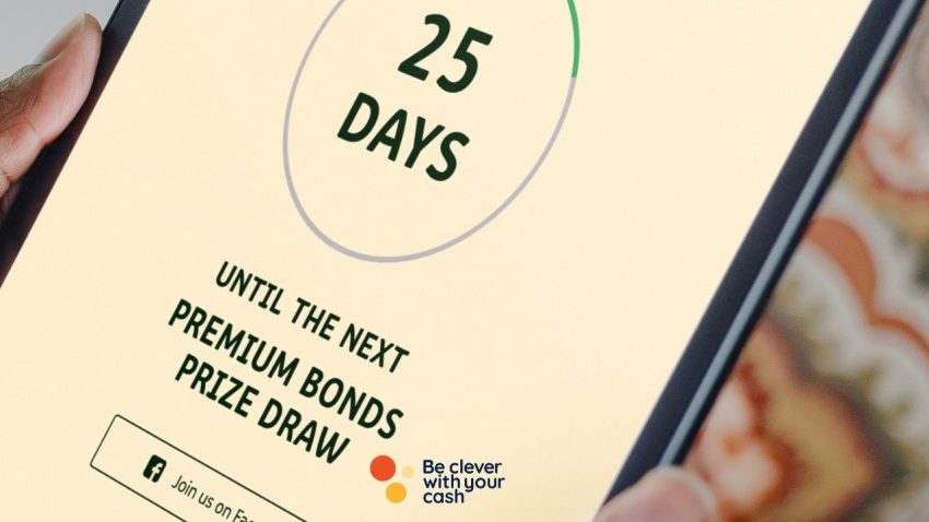 A web page on an iPad saying 25 days until the next Premium Bonds prize draw