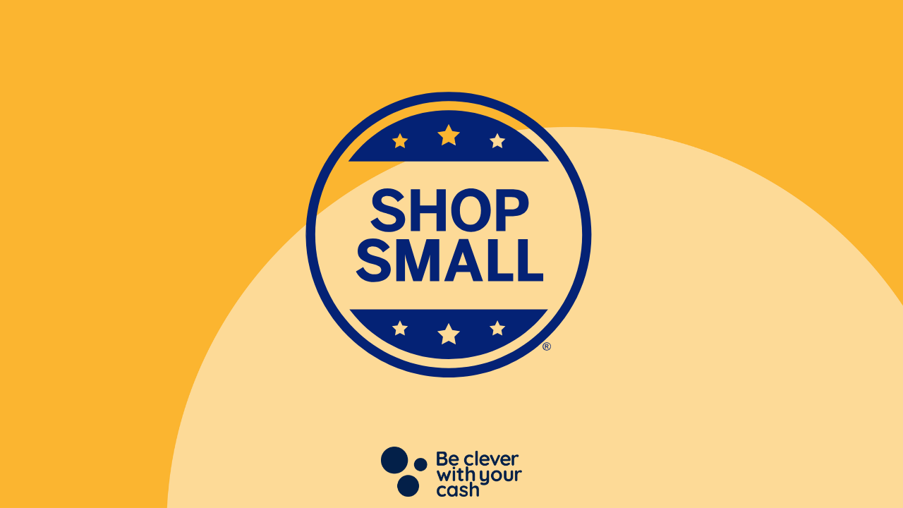Amex shop small and be clever with your cash logo on yellow background