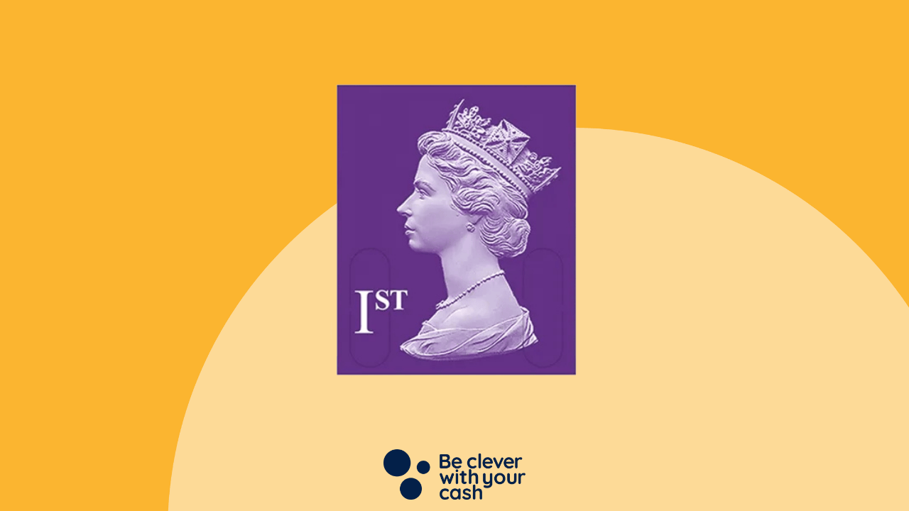 1st class stamp and be clever with your cash logo on orange background