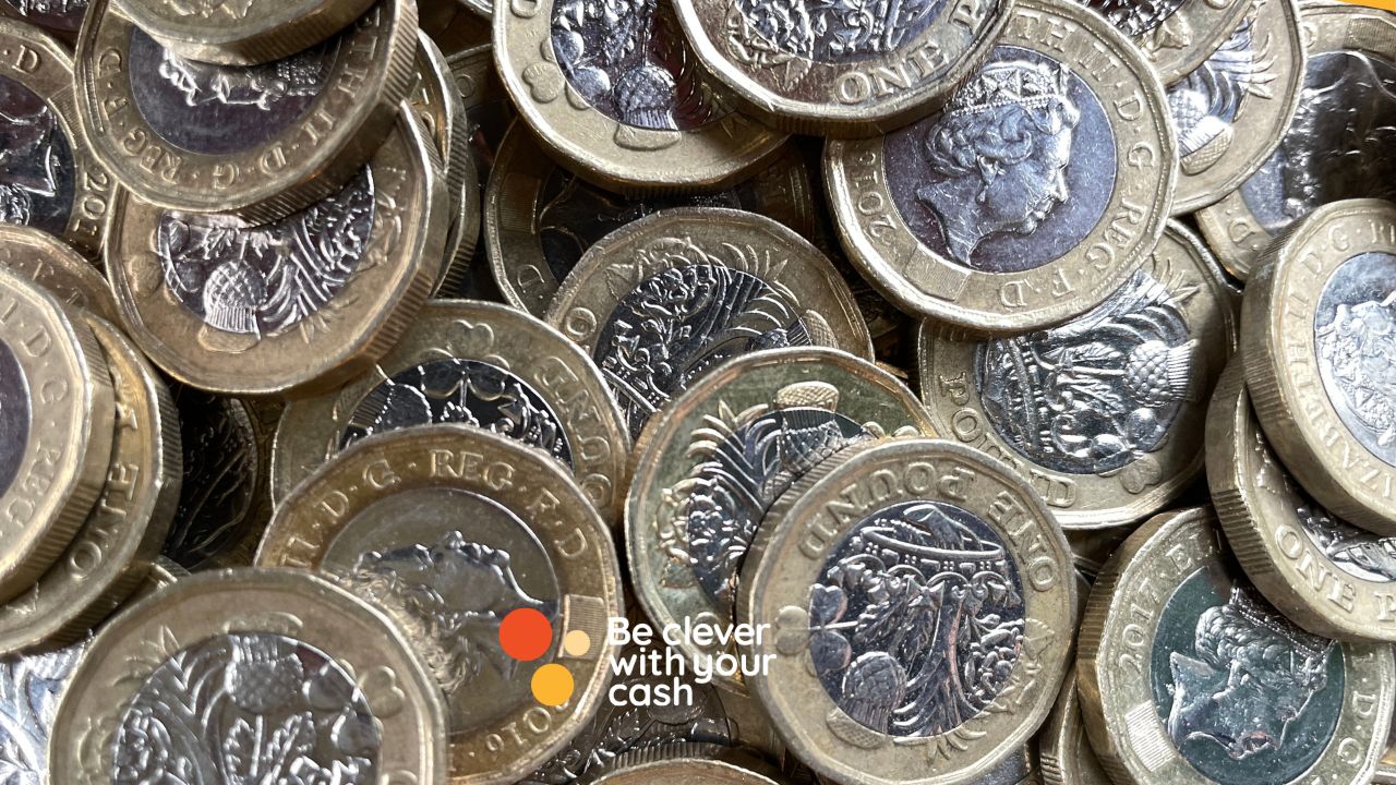 Close up on pound coins